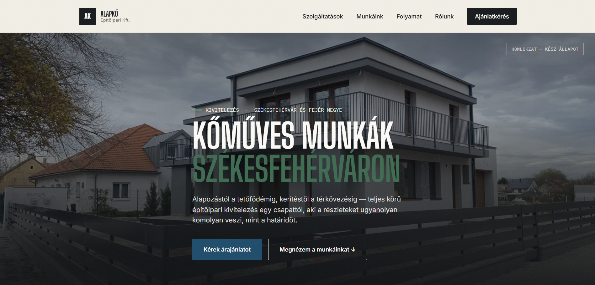 Alapkő Építőipari Kft. bemutatkozó weboldal - referencia munka